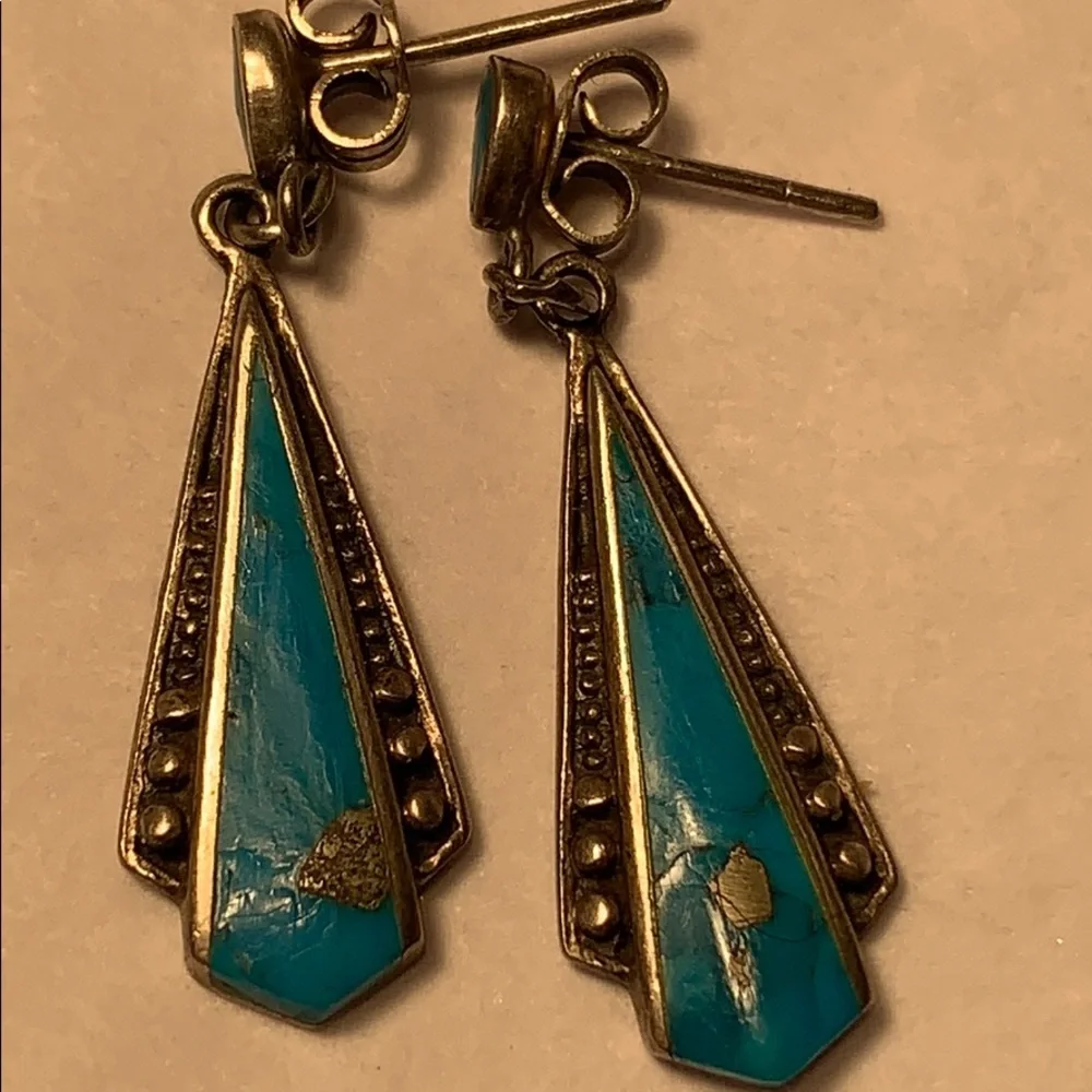 Silver/turquoise Art Deco chandelier/dangling - Picture 2 of 9